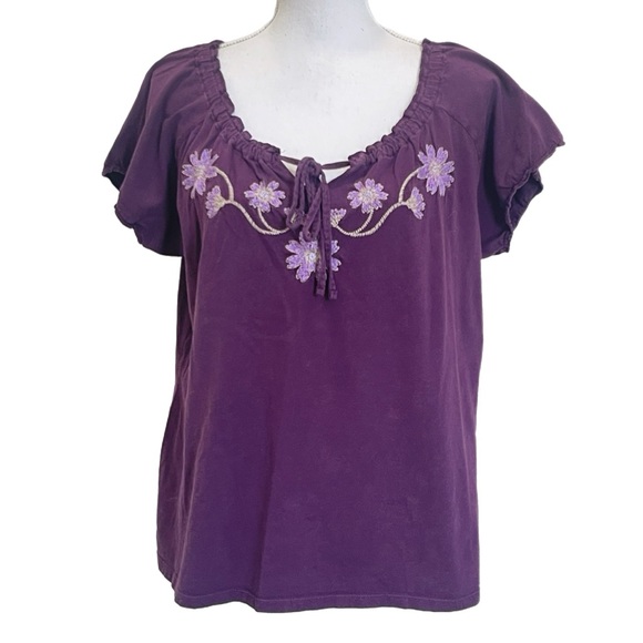 MOLLY MAXI PETITE Purple Embroidered Peasant Top - Picture 1 of 8